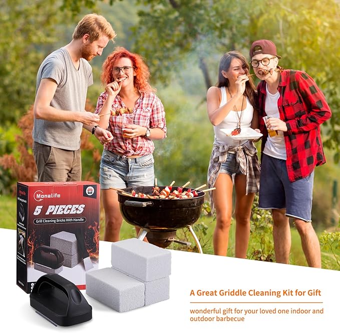 Grill Cleaner with Handle,Grill Cleaning Kit Tool for Blackstone Accessories,Grill Stone Cleaning Bricks Brush,Griddle Scraper,Pumice Flat Top Griddle Cleaning Stone for Removing Stains