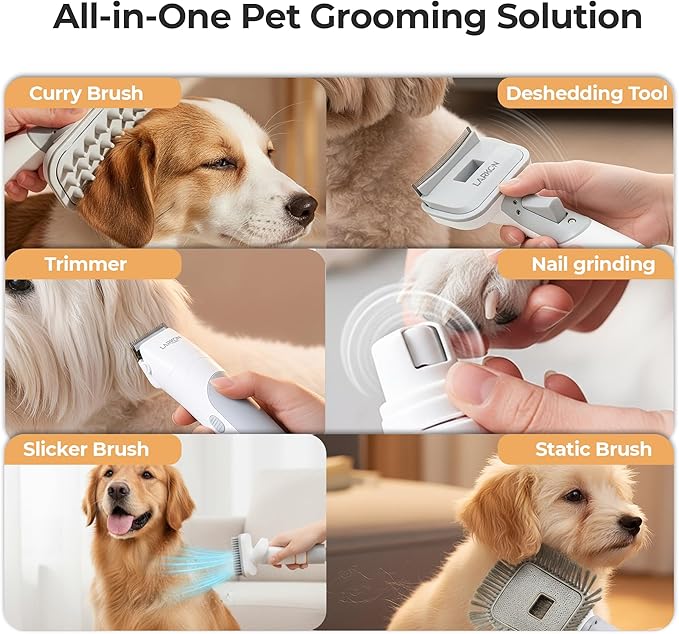 Pet Grooming Vacuum & Nail Grinding Kit – 10Kpa High-Suction Pet Hair Vacuum with 3-Speed Settings & Ultra Low Noise + Nail Grinder | Cats & Dog Grooming Vacuum for Shedding | Large 2L Dustbin