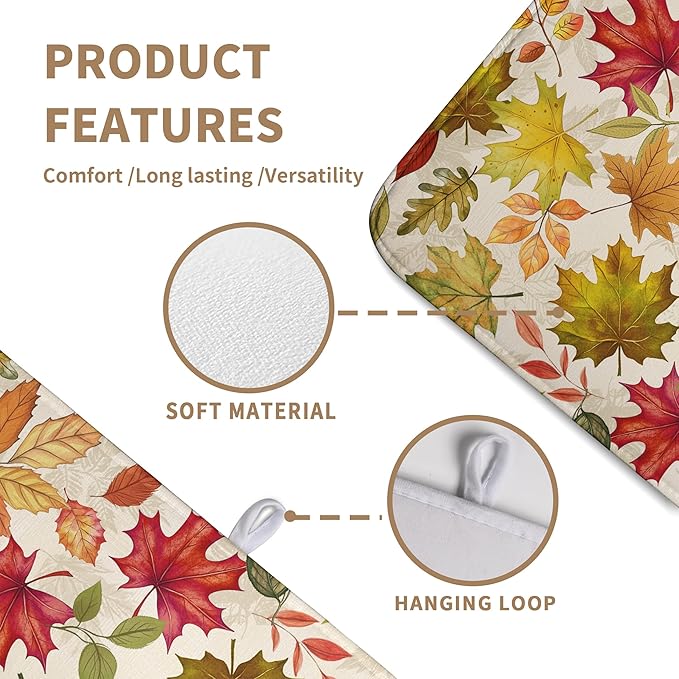 Wnoesat Fall Maple Leaves Dish Drying Mat for Kitchen Counter 18 x 24 Inch Autumn Thanksgiving Absorbent Reversible Microfiber Dish Draining Mat Washable Dish Drainer Rack Mat for Coffee Bar