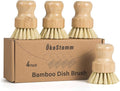 ÖkoStamm 4 Pack Bamboo Dish Brush, Natural Dish Scrubber with Sisal Bristle, Scrub Brush for Kitchen Cleaning Dishes, Pots, Pans, Bottles, Vegetables