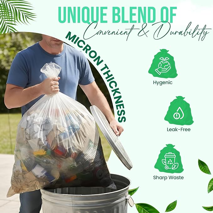 Premium 10-15 Gallon Trash Can Liners 1000 Count (24" x 33", 6 Mic) – Strong Multipurpose Clear Trash Bags on Easy-Tear Rolls for Home, Office, Commercial & Industrial Use – 20 Rolls, 50 Count