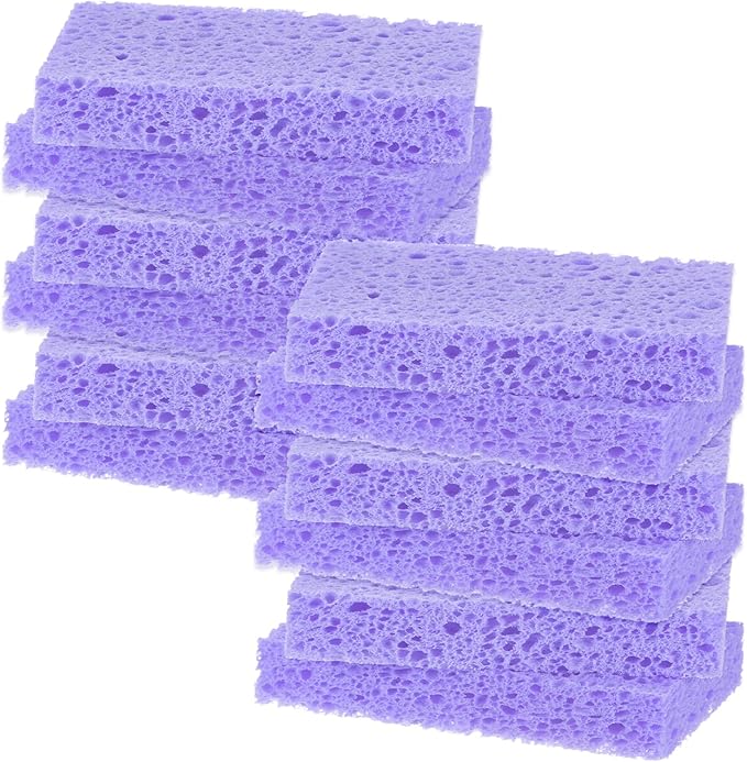 M METERXITY 12-Pack Kitchen Sponges, Condense Eco Cellulose Non-Scratch Scrub Heavy Sponge for Kitchen/Household/Bathroom, Clean Tough Messes Dish Scrubber [Purple]