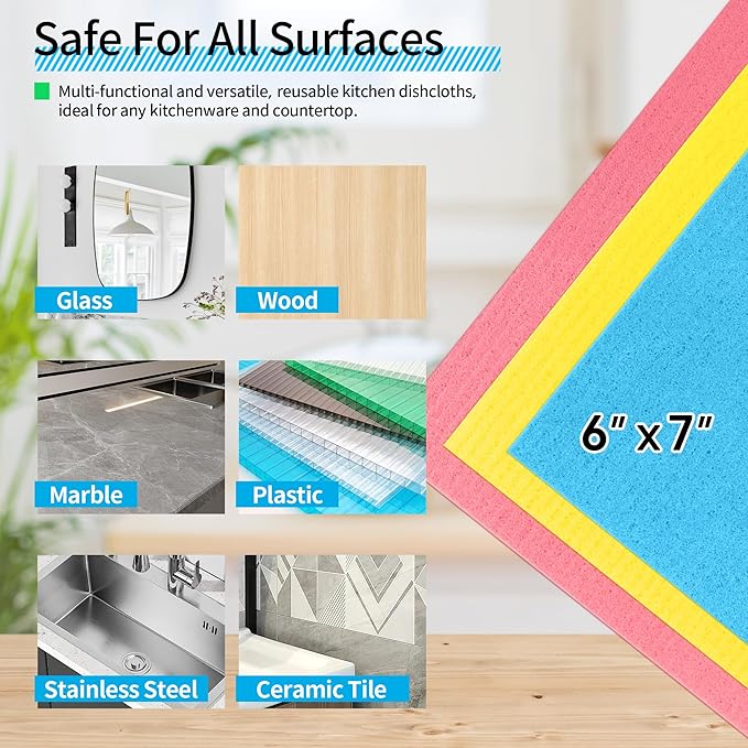 HOMERHYME Swedish Dishcloths, 10 Pack Multicolor Kitchen Cloths, Absorbent Dish Towels for Kitchen, Multipurpose Cellulose Sponge Cloths, Reusable Washable Towels for Home & Kitchen