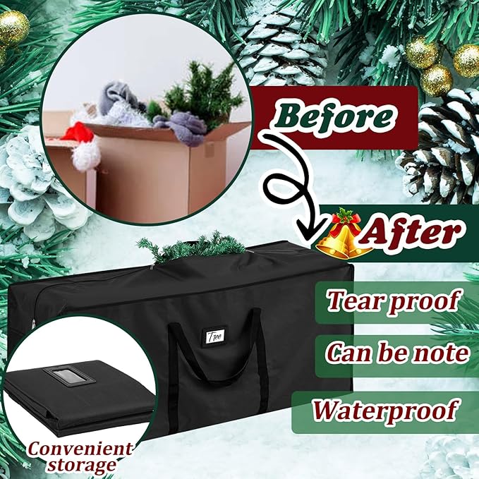 Paterr 4 Pack 7.5 ft Christmas Tree Storage Bags 600d Oxford Heavy Duty Waterproof Disassembled Holiday Tree Storage Box Container with Handles and Zippers(Black)