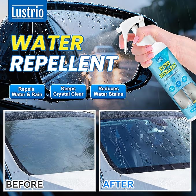 LUSTRIO Glass Water Repellent and Rain Repellent Spray, Hydrophobic Coating for Car Windshield, Auto Glass, House Windows, Mirrors, Long-Lasting Waterproof Protection 4oz/120ml