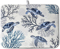 Summer Nautical Coastal Dish Drying Mat for Kitchen Counter Ocean Coral Sea Turtle Drying Rack Mats Beach Blue Dishes Drainer Mat Absorbent Microfiber Large Dish Draining Pad 18x24 Inch