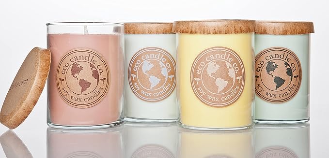Eco Candle Co. Recycled Candle, White Tea Ginger, 18 oz. Double Wick - Scents of White Tea, Spices, Citrus, Jasmine, & Ginger - 100% Soy Wax, No Lead, Kraft Paper Label & Lid, Hand Poured