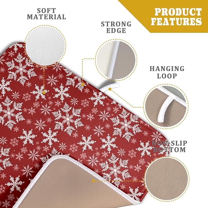 Christmas Dish Drying Mat for Kitchen Counter 18x16 Inch Xmas Snowflake Drying Mat with Absorbent Reversible Microfiber Red Dish Drainer Mats Rack Pad for Coffee Countertop Protector