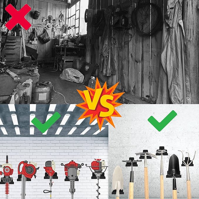 4PCS Garage Organizer Trimmer Rack, Wall Mounted Tool Hanger for Grass Trimmer, Hedge Trimmer, Weed Whackers & Garden Tools – Heavy Duty, Space-Saving, Anti-Rust Storage Rack for Garage & Home