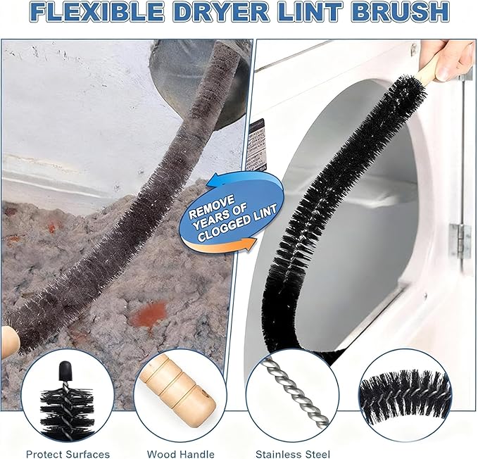 Dryer Vent Cleaning Kit, Flexible Lint Brush Vacuum Hose Vac Attachment, Universal Connector for Deep Cleaner Clogged Ducts,safevent Pro for Dryer, Quick Fire Prevention Tool Compatible (1)