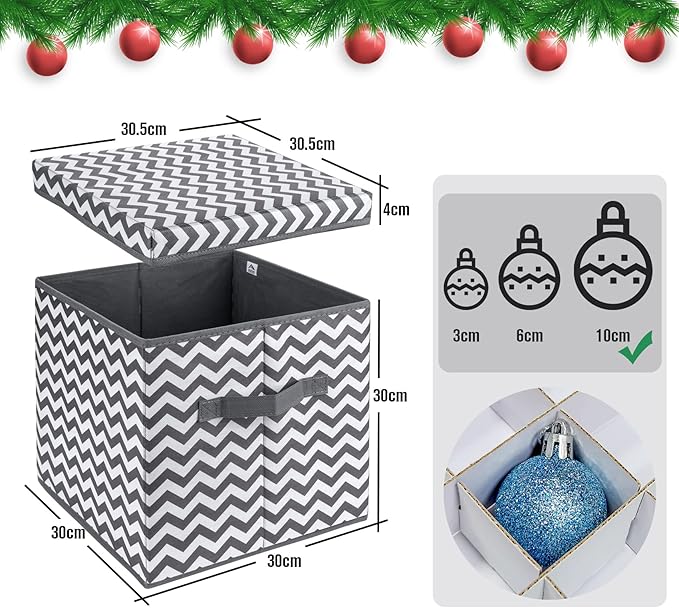 Christmas Ornament Storage Box, Freestyle Assembly Ornament Organizer Storage Box, Fits Christmas baubles 3cm-8cm and Holiday Ornament Storage - 600D Oxford Christmas Ornaments Storage Containers