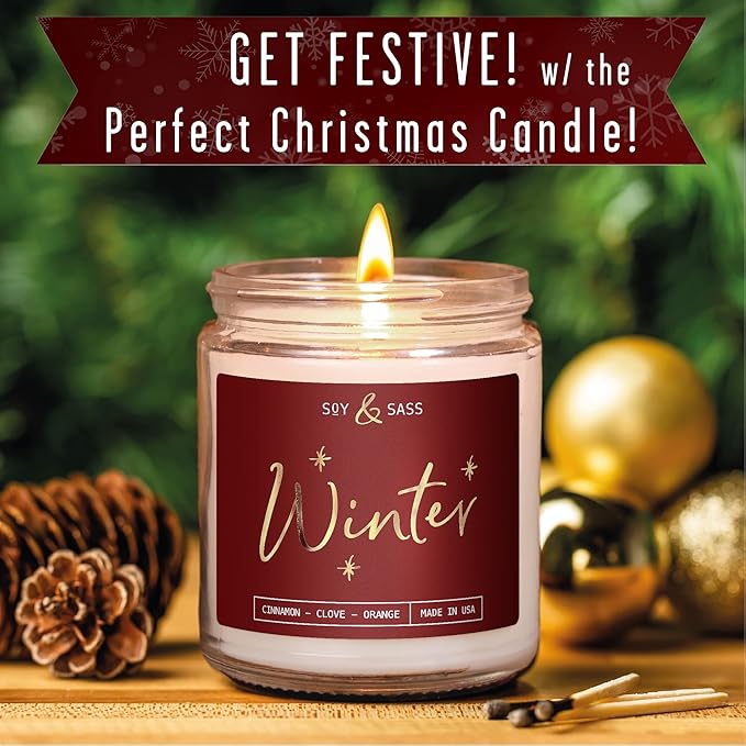 Winter Candle, Christmas Candles Scented - w/Orange, Cinnamon & Vanilla - Infused with Essential Oils I Winter Candles I 9oz, 50Hr, Made in USA