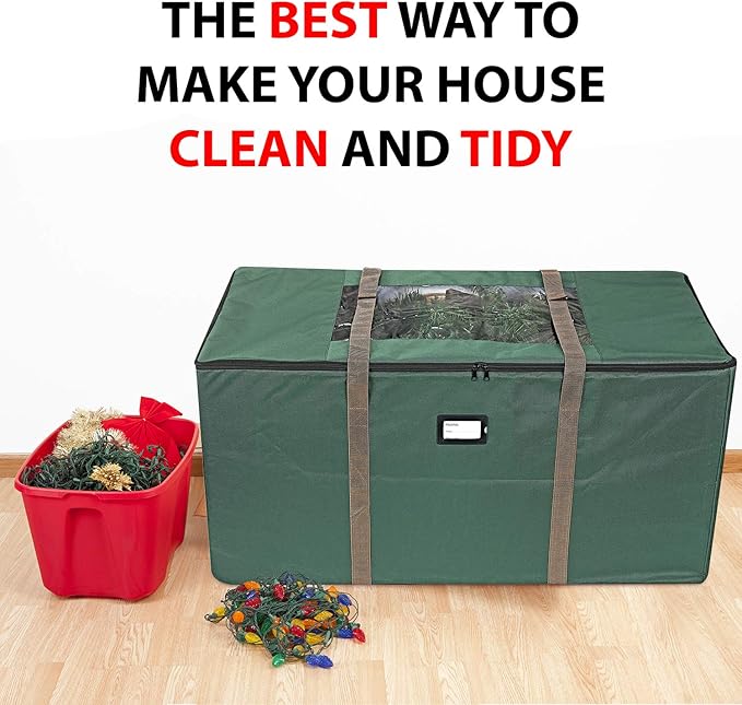 ProPik Rolling Christmas Tree Storage Bag, Fits Up to 9 Foot Tall Disassembled Trees, 25" X 25" X 60", Extra Large Heavy Duty Xmas Container with Wheels, Handles and Straps (Green)