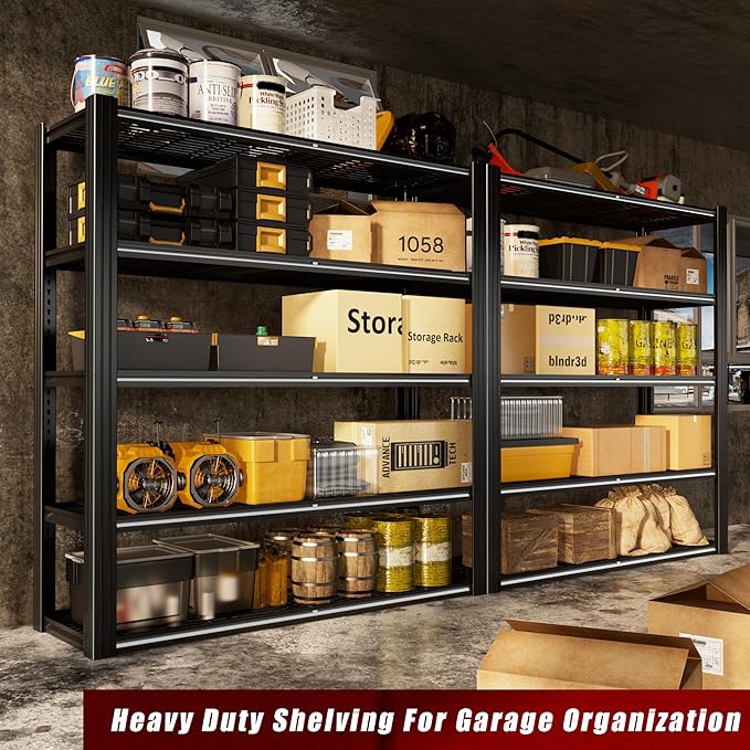 VDEVY 48" W x 72" H x 24" D Garage Shelving Heavy Duty,5 Tier Adjustable Metal Shelves Storage Rack,3030 LBS Large Industrial Shelving Unit for Basement,Warehouse,Garage Organization