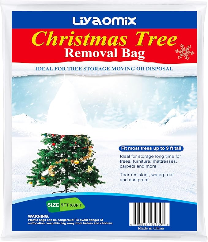 Jumbo Christmas Tree Removal Bag, White Extra Large 6ft Width x 9ft Tall Christmas Tree Disposal Bag Waterproof for Upright Storage