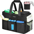 Ytonet Cleaning Caddy Bag, Large Cleaning Supplies Organizer with Handle & Foldable Divider for Cleaners, Water Resistant Housekeeping Supplies for Kitchen, Car Tool Caddy Organizer Bag, Black