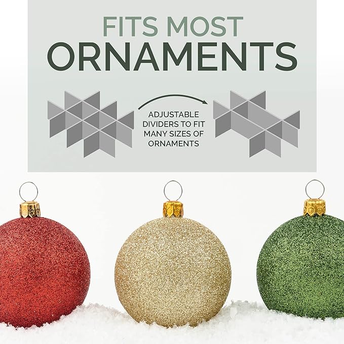 HOLDN’ STORAGE Christmas Ornament Storage Box with Dividers, Holds 72 Ornaments (3 Inch), Large Ball Storage Container with 3 Removable Trays, Durable and Portable - Black