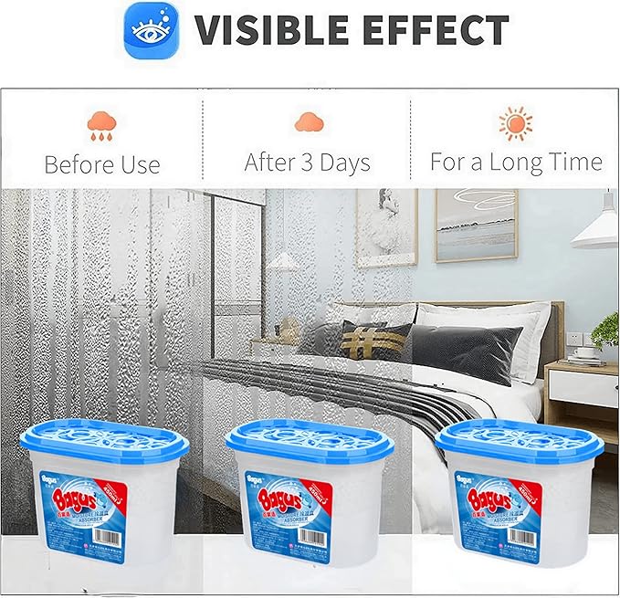 Moisture absorbers Boxes (8 Pack) - 10.5 Oz, Dehumidification Box, Moisture Absorber for Closet, Bathroom, Storage, Kitchens, Basement, Laundries, Spaces, Studies, Car, Boats, RVs, Boat.