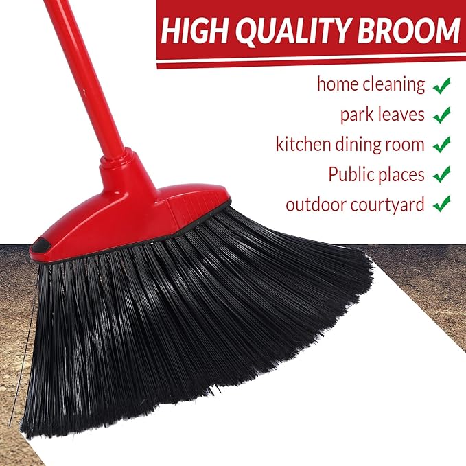 8 Pieces Broom Bulk Commercial Angle Broom Heavy Duty Indoor Outdoor Broom with Coated Metal Handle for Courtyard Garage Lobby Shop Home Kitchen Office Floor