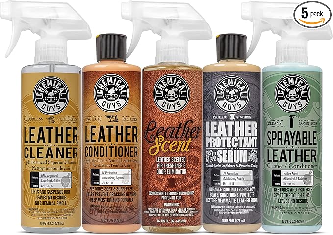 Chemical Guys HOL_113 Leather Lovers Kit for Leather Car Interiors, Furniture, Apparel, Shoes, Sneakers, Boots (Works on Natural, Synthetic, Pleather, Faux Leather and More) (5 Items), 16 oz, Black