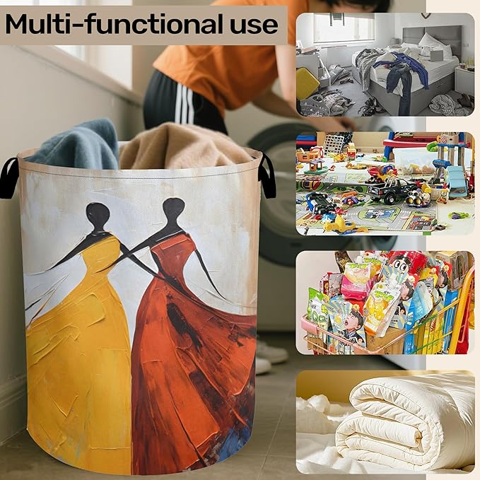 Black Girl Dancing Laundry Basket with Handles - Extra Large Foldable Hamper for Bathroom/Laundry/Bedroom/Dorm, Washable Fabric Storage Bin