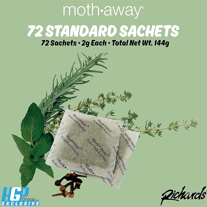 Richards Homewares Moth Away Sachets – 72-Pack Value Pack, Natural Herbal Moth Repellent, Non-Toxic & Chemical-Free, Fresh Scent for Closets, Drawers & Storage – Made in USA