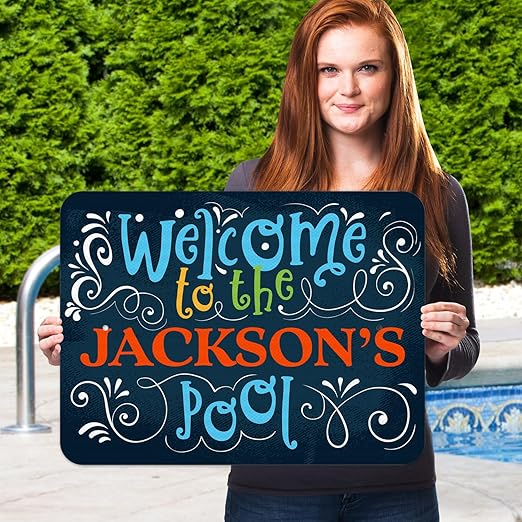 Custom Pool Sign, Welcome to The Pool Fun Colors for Pool Décor Sign, 18x24 Inches, Rust Free .063 Aluminum, Fade Resistant, Made in USA by Sigo Signs