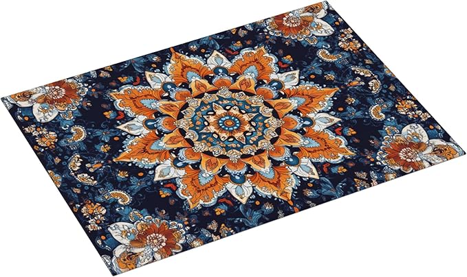 Mandala Flowers Dish Drying Mat for Kitchen Counter Microfiber Super Absorbent Non-Slip Dish Drying Pad for Countertops Dishes Utensils Stylish Quick-Dry Machine Washable 18x24 Inch