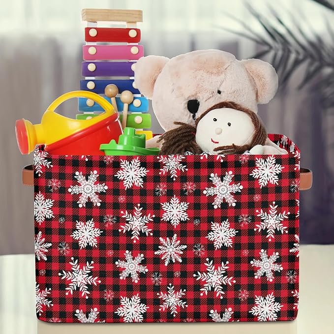 Christmas Snowflakes Grid Cube Storage Baskets,Foldable Storage Box Bin,Waterproof Open Shelves Basket Clothing Organizer Toy Basket Gifts Empty for Bedroom Home Decor