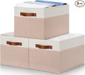 Large Fabric Storage Bins, Foldable Fabric Storage Baskets for Shelves, Sturdy Storage Boxes with PU Handles for Organizing Closet Home Bedroom Office (26L, 3 Packs, Pink&White)