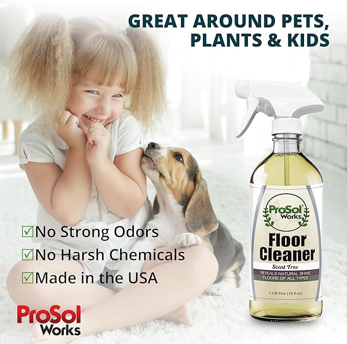 PROSOL WORKS Wood Floor Cleaner 16 oz - Floor Cleaning Spray Great for Various Floor Types Like Tile, Linoleum, Vinyl, Laminate Flooring & Hardwood - Surface Cleaner for Floors, Stain, Dirt & Grime