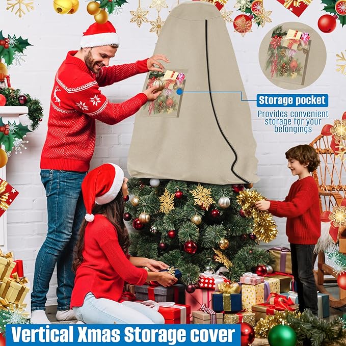 SIRUITON Upright Christmas Tree Storage Bag for 9 ft Tall,Heavy Duty 600D Oxford Fabric Vertical Xmas Storage Bags,Waterproof & Tear-Resistant Christmas Tree Cover with UV Protection