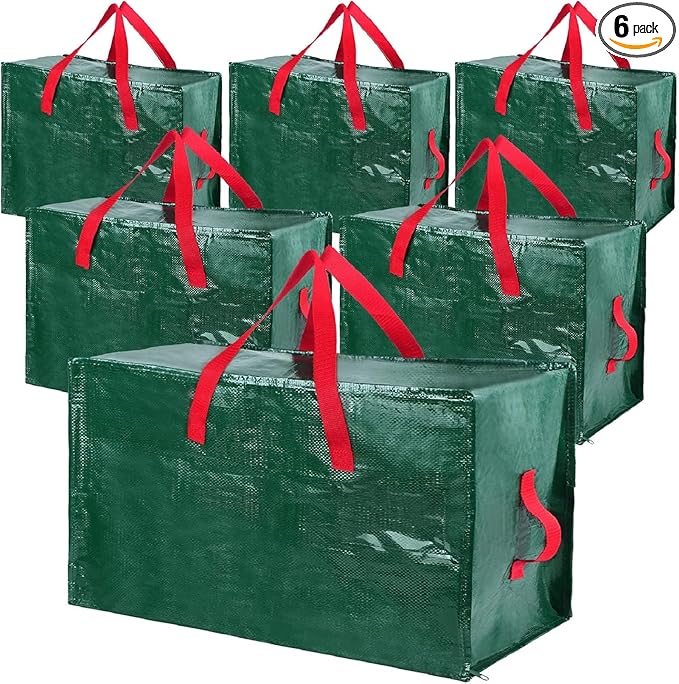 Shappy 6 Pcs Heavy Duty Christmas Storage Bags Extra Large Ornaments Container Moving Bags Xmas Decoration Organizer Storage Bag(Green,48 x 20",30 x 16",12 x 12")