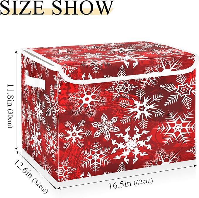 Bolaz Storage Bins with Lids and Handles, Christmas Snowflake Storage Box Storage Basket with Cover Collapsible Organizer Containers for Home Closet, Shelves