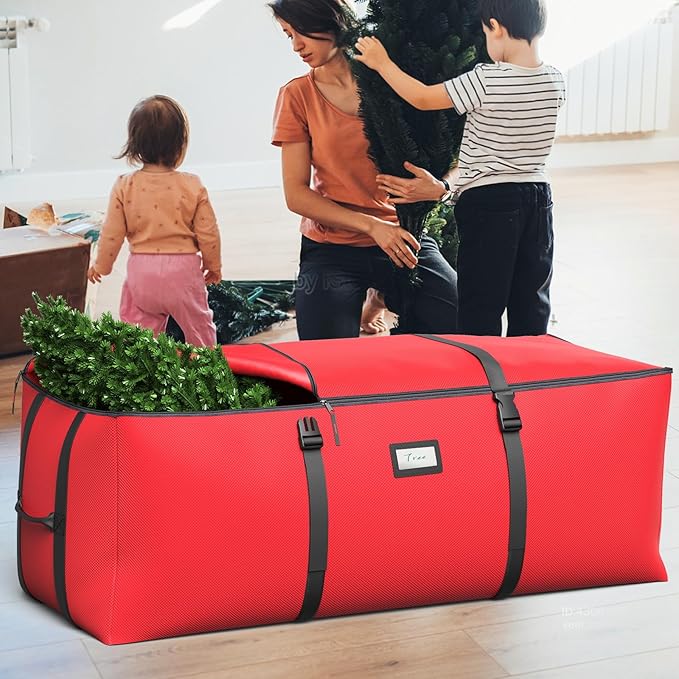 7.5Ft Christmas Tree Storage Bag, Fit up to Artificial Xmas Trees, with Double Zipper & Buckle Straps, Handles for Easy Carry, 600D Oxford Fabric Waterproof and Dustproof. (Red)