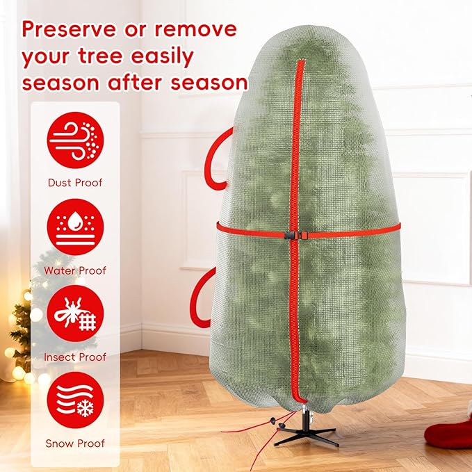 Upright Christmas Tree Bag for 6-6.5 Foot Tree, Heavy Duty Storage Bag for Artificial Xmas Tree, PE Material Waterproof Tear-Resistant Tree Cover with Reinforced Handles, Stand Up Storage Solution