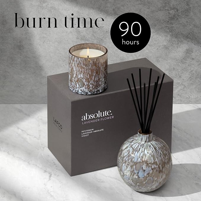 LAFCO New York Signature Candle, Lavender Flower - 15.5 oz - 90-Hour Burn Time - Reusable, Hand Blown Glass Vessel - Made in The USA