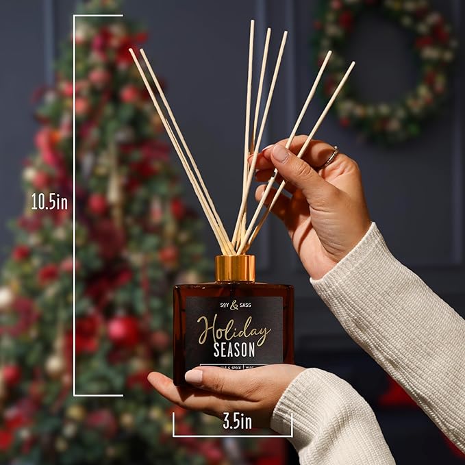 Holiday Diffuser, Holiday Reed Diffusers for Home Christmas Décor - w/Apple & Spice I Infused w/Essential Oils I 3.75 OZ Oil I Long-Lasting Scent Lasts 4-6 Month's I Made in The USA