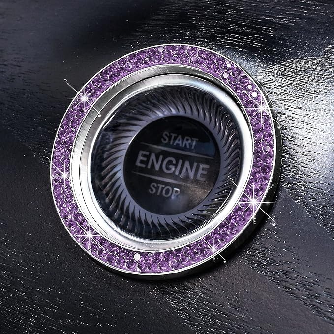 ToBeQueen Purple Car Bling Ring, Diamond Rhinestone Push Start Emblem Sticker, Interior Crystal Car Decor,Bling Car Accessories(Purple)