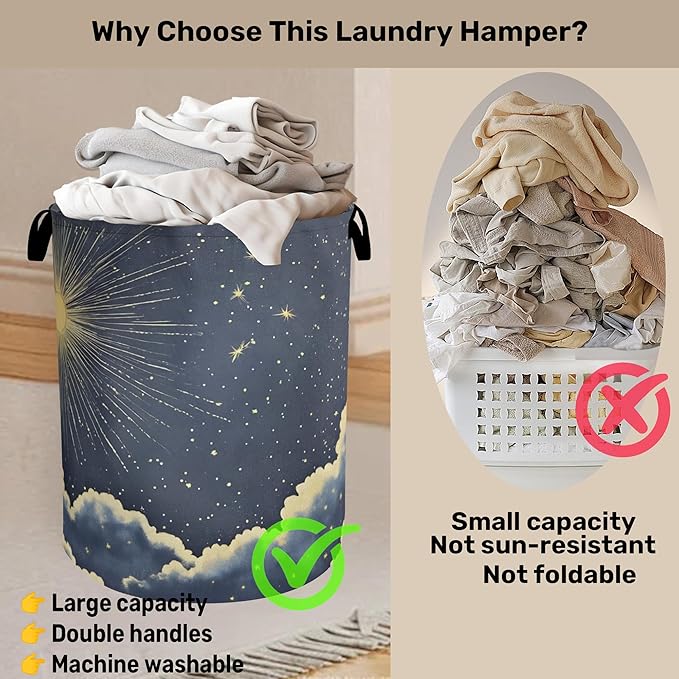 Sun Cloud Gothic Laundry Basket with Handles - Extra Large Foldable Hamper for Bathroom/Laundry/Bedroom/Dorm, Washable Fabric Storage Bin