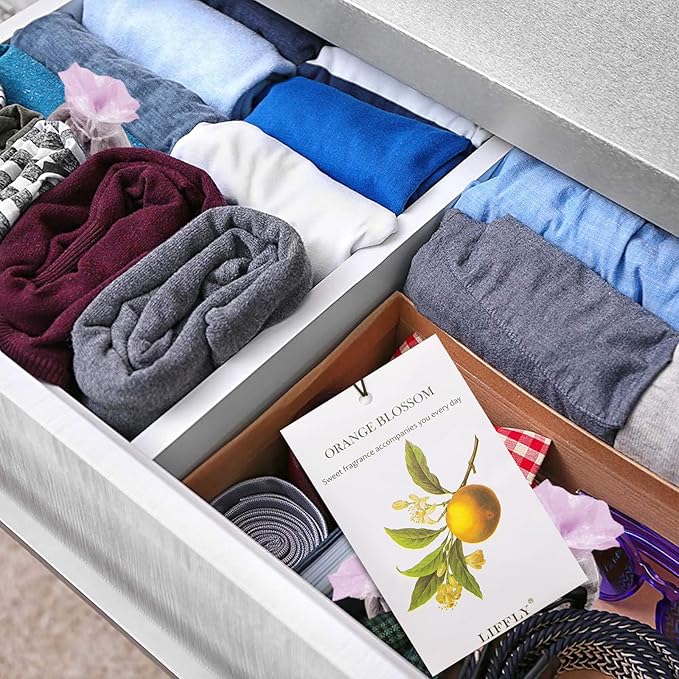 LIFFLY 14 Packs Scented Sachets for Drawers and Closets Lavender Fresh Linen Cherry Blossoms White Cotton Lilac Orange Blossoms 6 Different Scent Gift