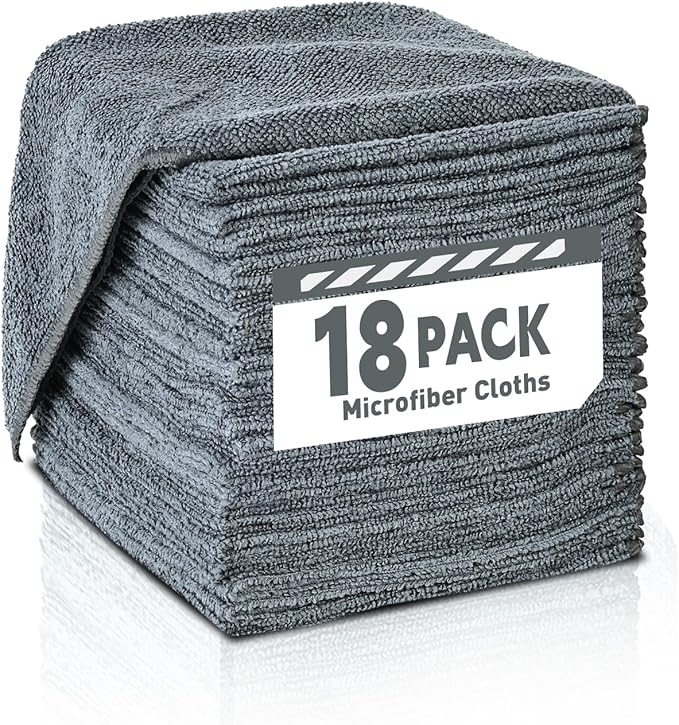 TEAWOO Microfiber Cleaning Cloths Bulk Pack-18 Pack, Microfiber Towels Bulk, Towels for Cars, Cleaning Rags Gray (12x12 inches)
