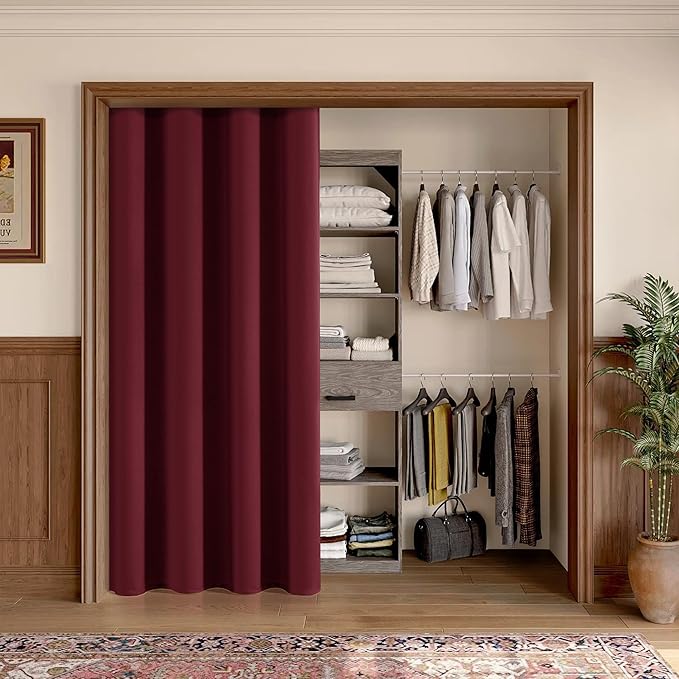 ChrisDowa Blackout Door Curtains for Doorway Privacy, Grommet Closet Curtains for Bedroom Closet Door, Thermal Insulated Doorway Cover Room Divider Drapes (1 Panel, Burgundy Red, 34 x 80 Inch)