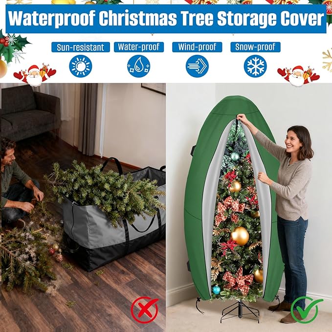 SIRUITON Upright Christmas Tree Storage Bag for 7.5 ft Tall,Heavy Duty 210D Oxford Fabric Vertical Xmas Storage Bags,Waterproof & Tear-Resistant Christmas Tree Cover with UV Protection