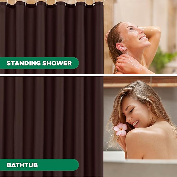 Biscaynebay Extra Long Fabric Shower Curtain Liners 72" Width by 84" Length, Brown Water Resistant Bathroom Curtains Rust Resistant Grommets Top Weighted Bottom Hem Machine Washable