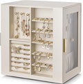 Vlando 360° Rotating Jewelry Box with 5 Drawers, Large Jewelry Storage with 2 Glass Window, PU Leather Jewelry Organizer for Bracelets, Necklaces, Earrings, Rings - Cloud White