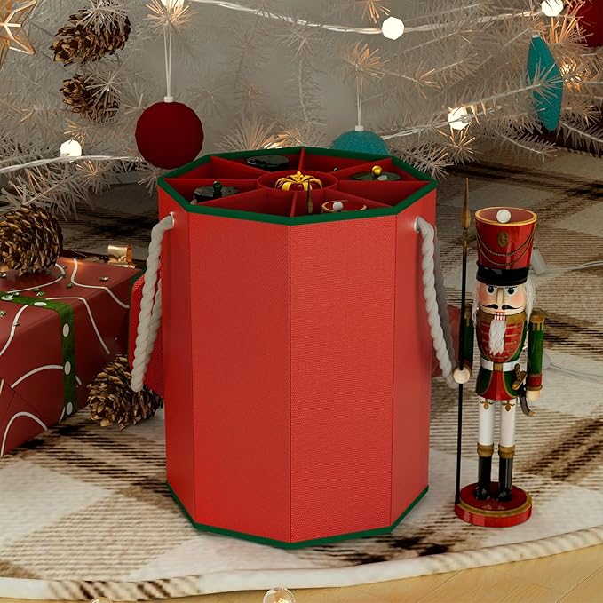 VERONLY Nutcracker Storage Box, Octagonal Figurine Collectible Organizer with Clear Top & Handles, Christmas Decor Storage for 9-16" Holiday Figurines and Soldier Dolls Collection