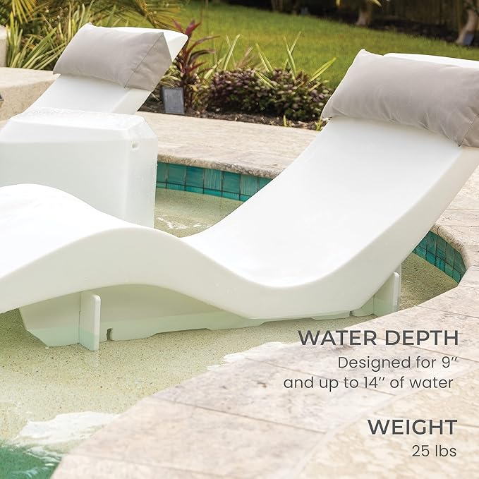 Aqua Outdoors - Outdoor Chaise Set - 2 Chaise Lounges, 2 Risers & Headrest Pillows, 1 Large Side Table - Patios & Pool Shelves - Water Depths 9-14” - Fading & Water Resistant (Grey Granite-Blue)