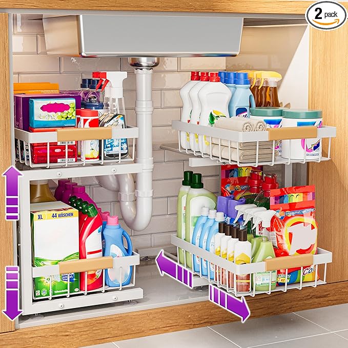 ADBIU Under Sink Organizer, 2 Pack 2 Tier Expandable Height