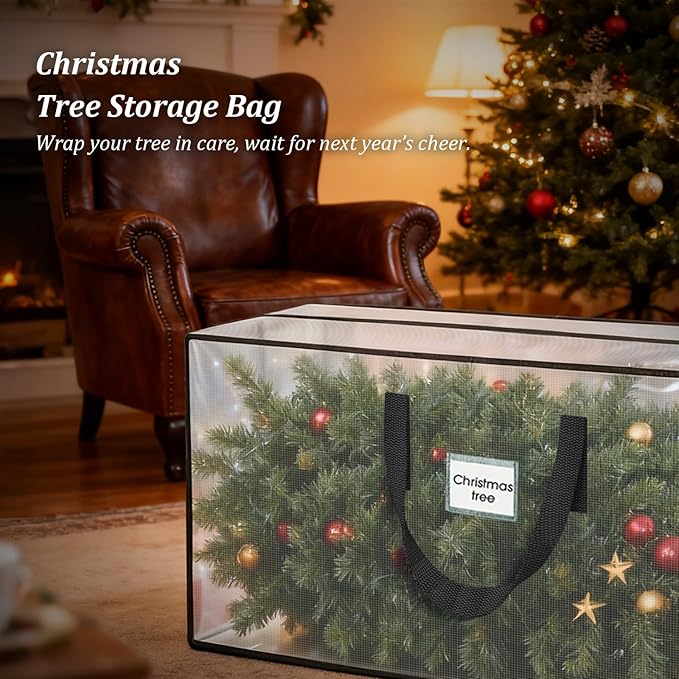 Christmas Tree Storage Bag 7.5 ft, Heavy Duty Clear Tree Bag for Storage with Sturdy Zipper and Handles, Waterproof Xmas Tree Storage Bag for Various Scene Storage and Moving
